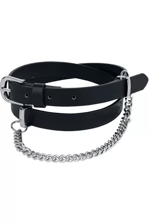 Rock Rebel Riem - Narrow Black Belt with Decorative Chain - voor Vrouwen