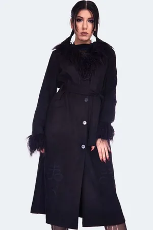 Jawbreaker Rockabilly Lange jassen - Spirited Embroidered Maxi Suede Coat - M tot XXL - voor Vrouwen
