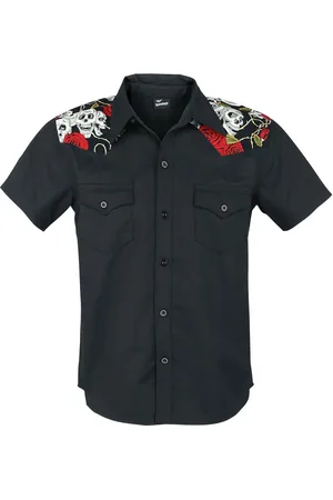Banned Retro Rockabilly Shirt met korte mouwen - Skull Rose - S tot XL - voor Mannen