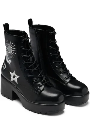 Koi Gothic Laars - Astro Silver Star & Moon Chunky Boots - EU36 tot EU38 - voor Vrouwen