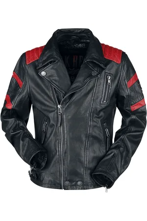 Rock Rebel Lederen jas - Schwarz/Rote Biker Lederjacke - S tot 5XL - voor Mannen