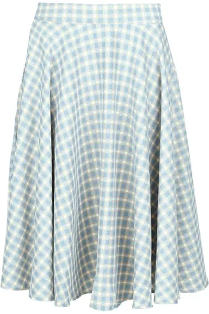 Banned Retro Rockabilly Medium-lengte rok - Blauwe geruite rok 