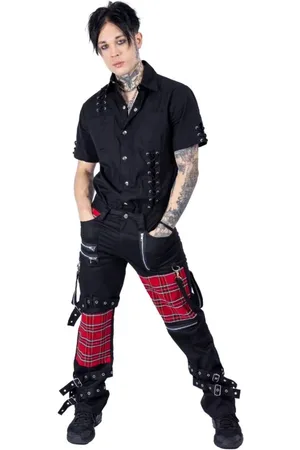 Chemical Black Gothic Stoffen broeken - ATHOL PANTS MENS BLACK/RED CHECK - W32L32 tot W38L34 - voor Mannen