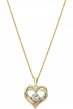 Lucardi Dames Dubbele kettingen - Zilveren goldplated ketting met hanger dubbel hart zirkonia