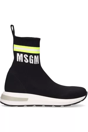 Msgm High Top Knit Sock Sneakers W/ Logo