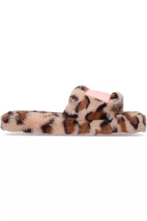 Marc Jacobs Faux Fur Slide Sandals W/ Logo Patch