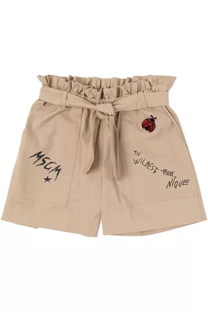 Msgm Meisjes Shorts - Paper Bag Waist Cotton Poplin Shorts