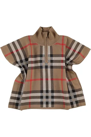 Burberry Check Print Wool Knit Cape
