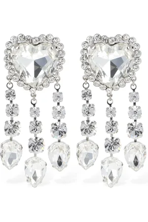 Alessandra Rich Heart Earrings W/ Crystal Pendants