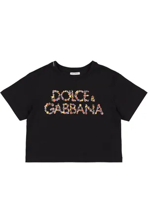 Dolce & Gabbana Logo Print Cotton Jersey Crop T-shirt
