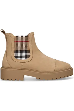 Burberry Check Print Leather Chelsea Boots