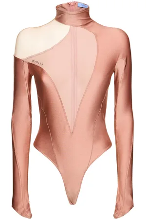 MUGLER Shiny Lycra Cutout Turtleneck Bodysuit