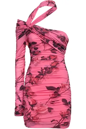 BLUMARINE Rose Print Tech Jersey Mini Dress