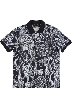VERSACE Baroque Print Cotton Piquet Polo Shirt