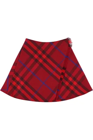 Burberry Check Print Pleated Wool Skirt