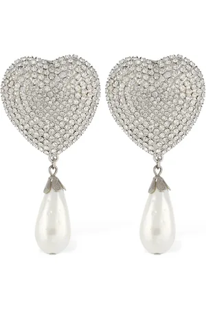 Alessandra Rich Heart & Faux Pearl Drop Earrings