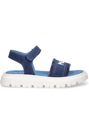 Msgm Logo Cotton Denim Strap Sandals