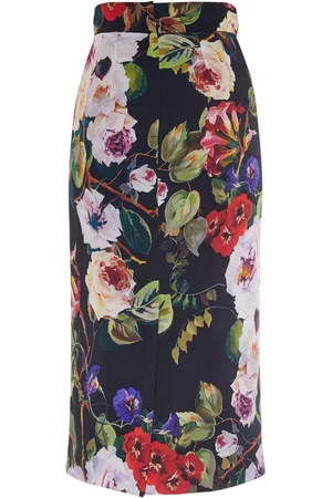 Dolce & Gabbana Silk Blend Charmeuse Printed Midi Skirt