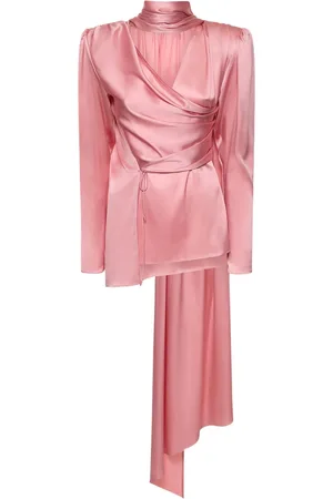 MAGDA BUTRYM Silk Satin Draped Long Sleeve Wrap Top
