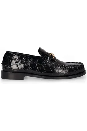 VERSACE Medusa Croc Embossed Leather Loafers