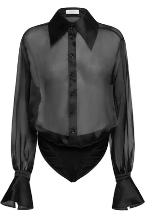 MUGLER Silk Tulle Long Sleeved Bodysuit
