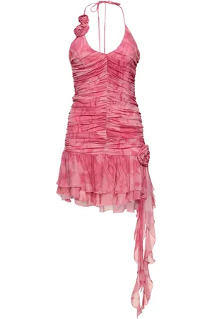 BLUMARINE Ruched Rose Printed Viscose Mini Dress