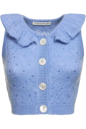 Alessandra Rich Mohair Knit Cropped Vest Top W/ Studs