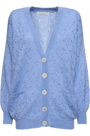 Alessandra Rich Knitted Mohair Long Cardigan W/ Crystals