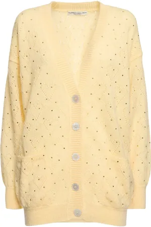 Alessandra Rich Knitted Mohair Long Cardigan W/ Crystals