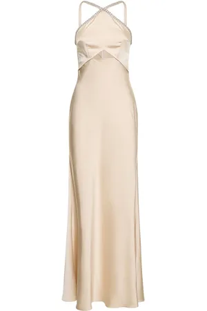 Self-Portrait Embellished Satin Halter Neck Maxi Dress