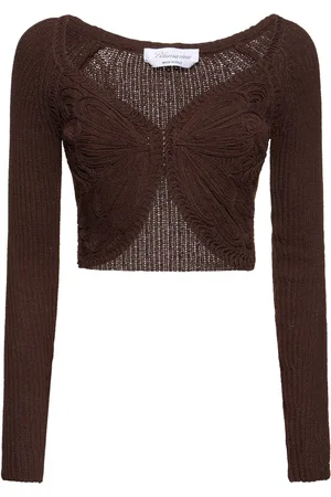 BLUMARINE Cotton Blend Knit Crop Cardigan