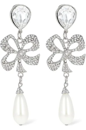 Alessandra Rich Bow & Faux Pearl Earrings