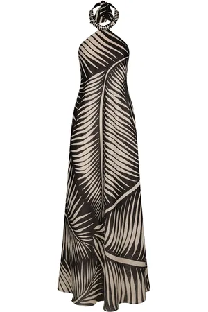 JOHANNA ORTIZ Printed Linen Halter Neck Long Dress