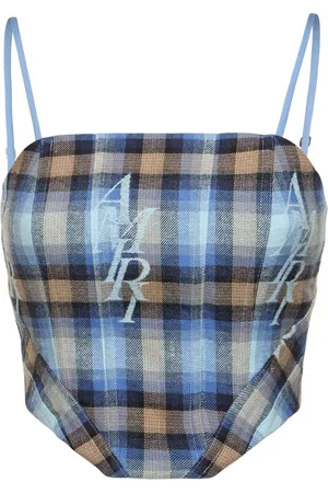 AMIRI Checked Cotton Blend Flannel Corset Top