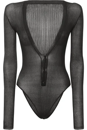 PETAR PETROV Silk Knit V-neck Long Sleeve Bodysuit