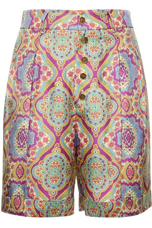 Etro Printed Silk High Rise Shorts
