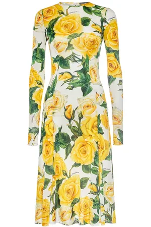 Dolce & Gabbana Rose Print Organza Midi Dress