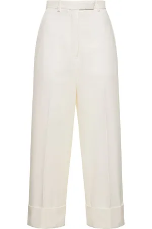 Thom Browne Straight Cotton High Waist Cropped Pants