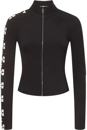 Tory Burch Logo Tech Blend Half Zip Crop Top