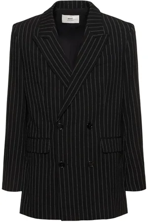Ami Double Breast Wool Pinstripe Blazer