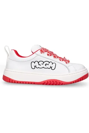 Msgm Logo Print Leather Lace-up Sneakers