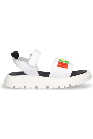 Msgm Logo Print Leather Strap Sandals