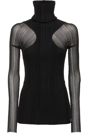 MUGLER Plissé Rib Knit Long Sleeve Top