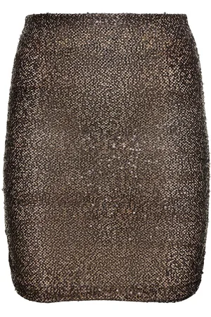 The Andamane Livia Draped Sequined Mesh Mini Skirt