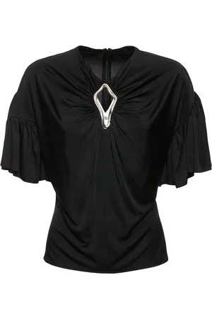 Lanvin Embellished Draped Satin Top