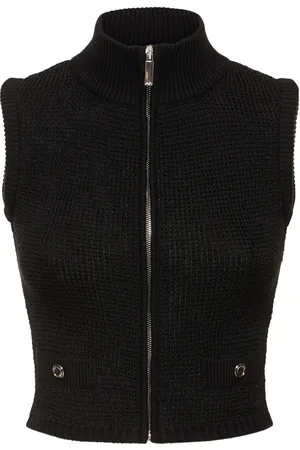 Alessandra Rich High Neck Sequined Knit Vest W/zip