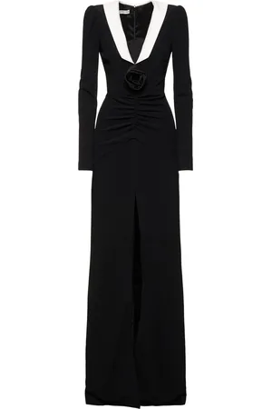 Alessandra Rich Cady Evening Dress W/ Rose