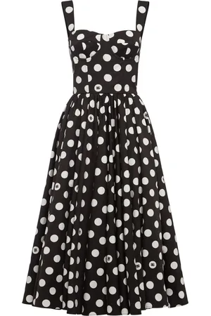 Dolce & Gabbana Polka Dots Logo Cotton Poplin Midi Dress