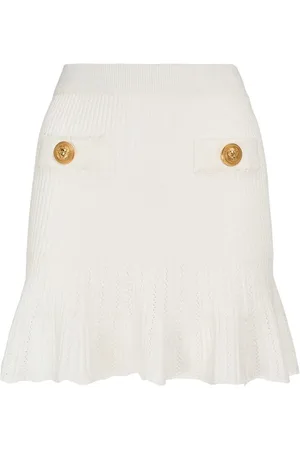Balmain Pleated Viscose Knit Flared Mini Skirt