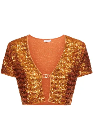 Oseree Sequined Crop Top W/chain Detail